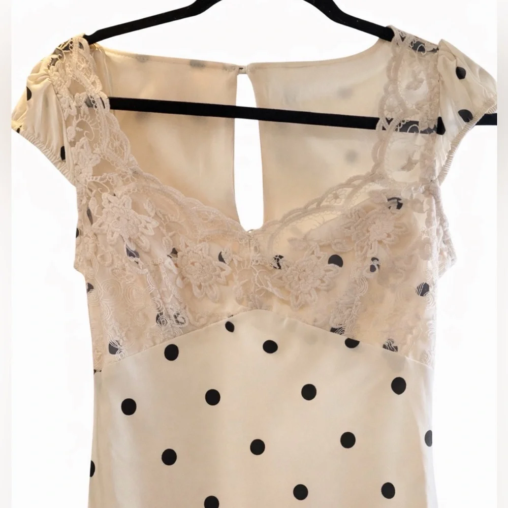 Marshalls Viral Polka Dot White Black Lace Dress Size Medium - Picture 4 of 4